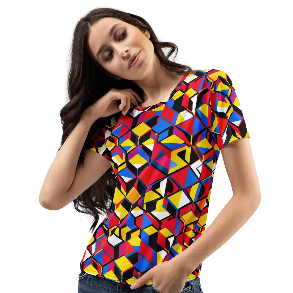 Primary Cubes on Women's Crew Neck T-Shirt — Left Front