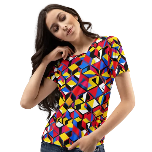 Primary Cubes on a Women's Crew Neck T-Shirt