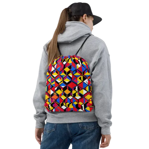 Primary Cubes on a Drawstring Bag