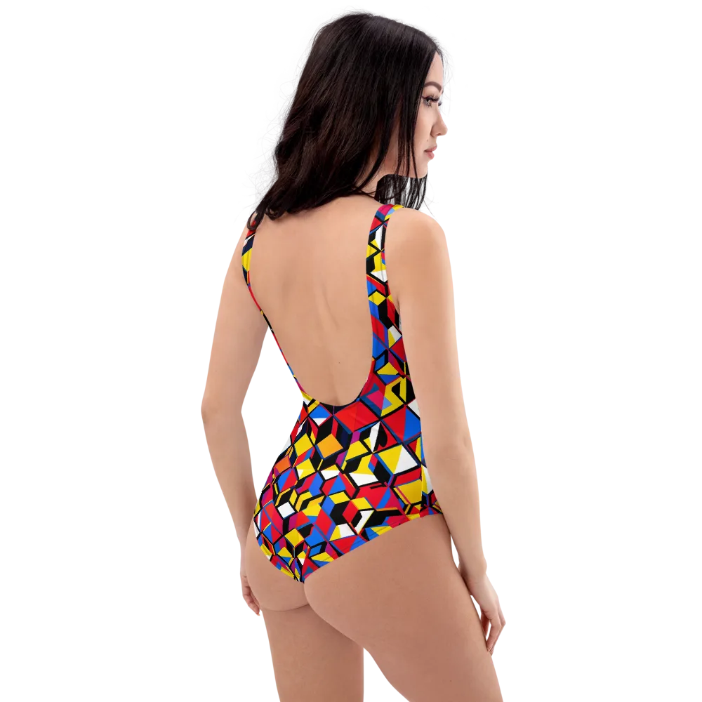 Primary Cubes on One-Piece Swimsuit — Right Back
