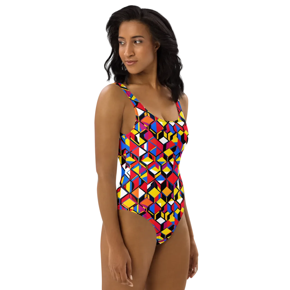 Primary Cubes on One-Piece Swimsuit — Right