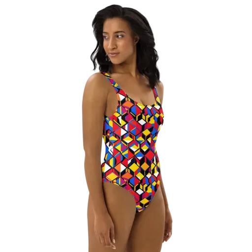 Primary Cubes on a One-Piece Swimsuit