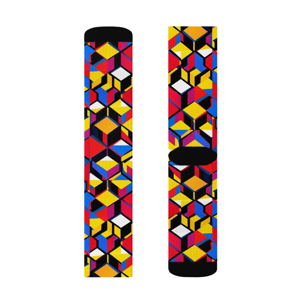 Primary Cubes on Socks — Left Sock