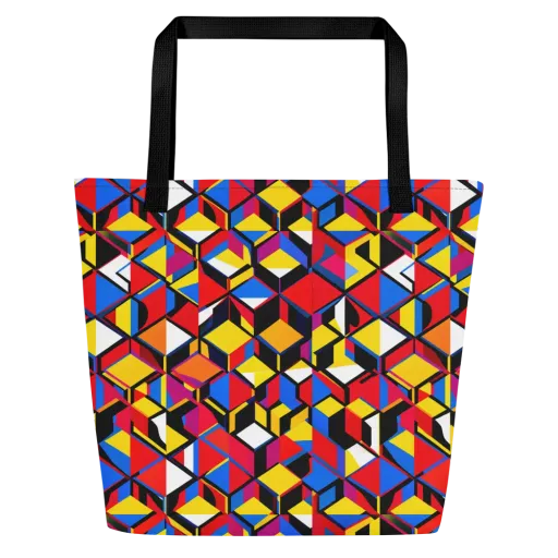 Primary Cubes on a Large Tote Bag W/ Pocket