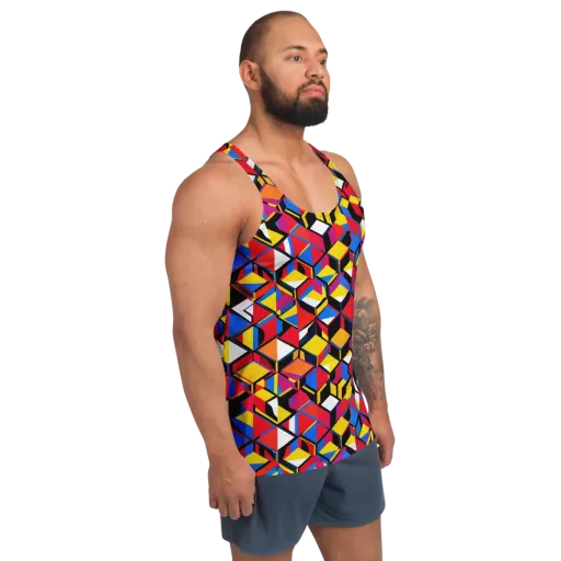 Primary Cubes on a Men's Tank Top