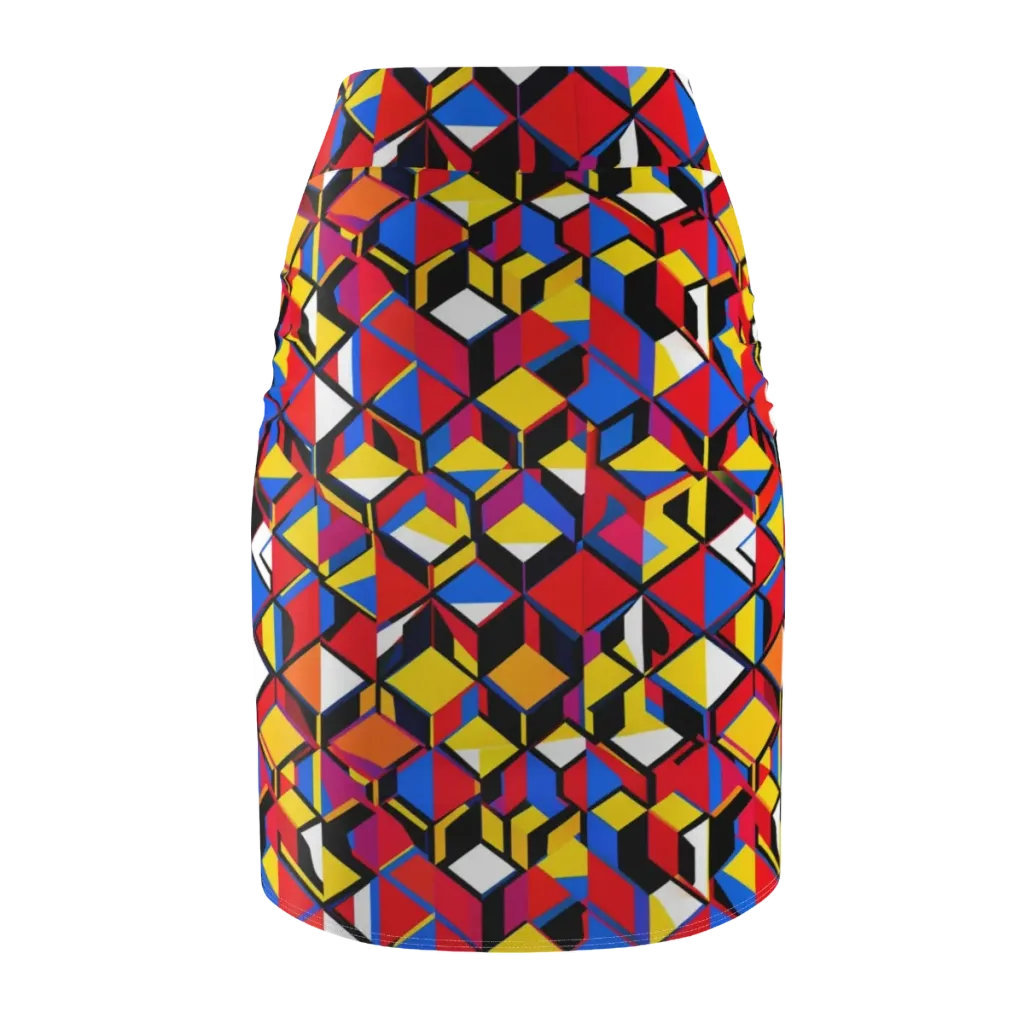 Primary Cubes on Pencil Skirt — Back