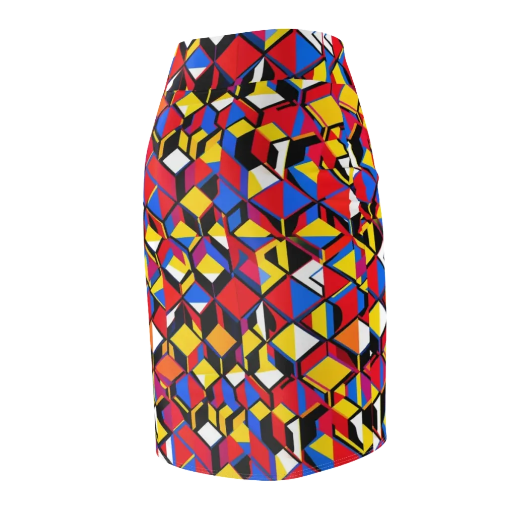 Primary Cubes on Pencil Skirt — Back Side