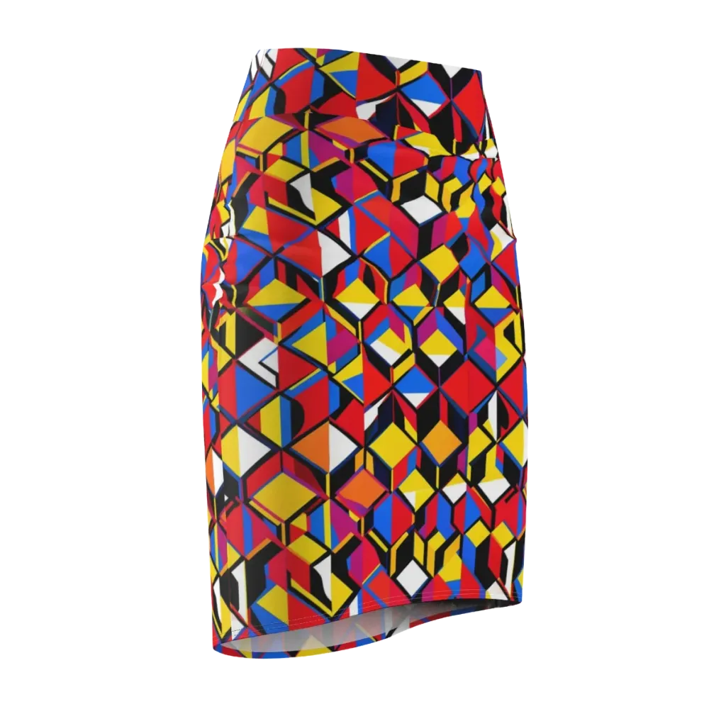 Primary Cubes on Pencil Skirt — Front Side