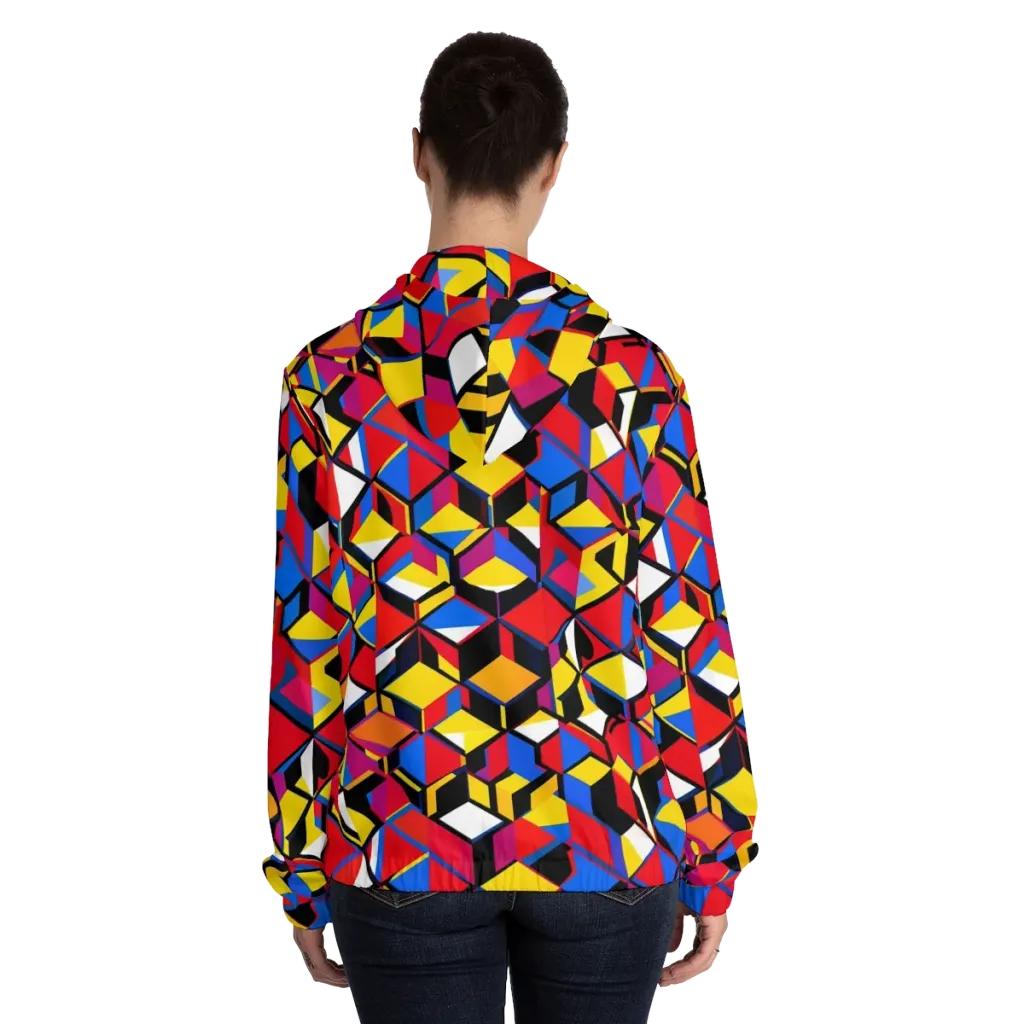 Primary Cubes on Women's Full-Zip Hoodie — Back On Person
