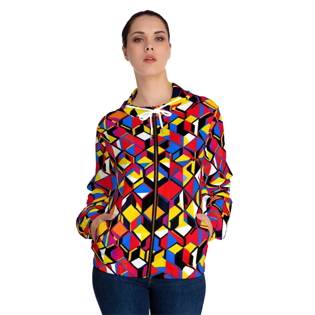 Primary Cubes on Women's Full-Zip Hoodie — Front On Person