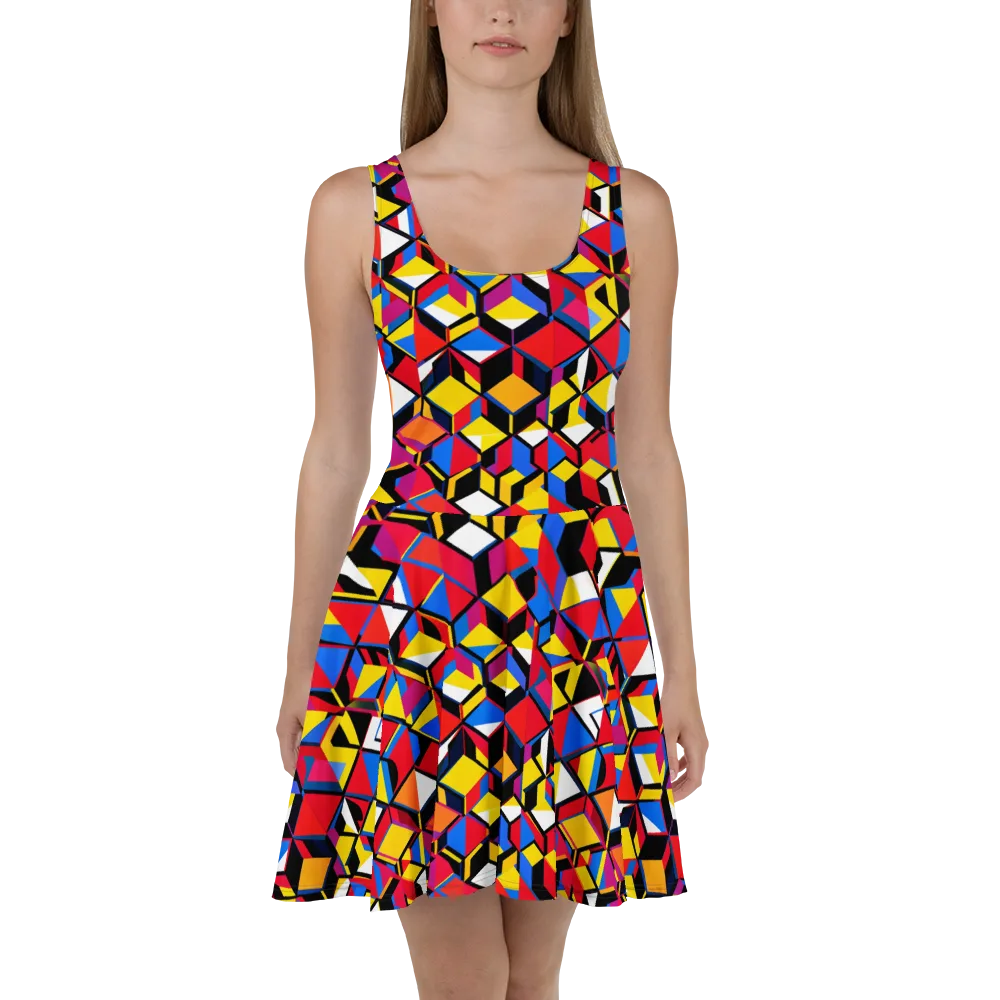 Primary Cubes on Skater Dress — Front