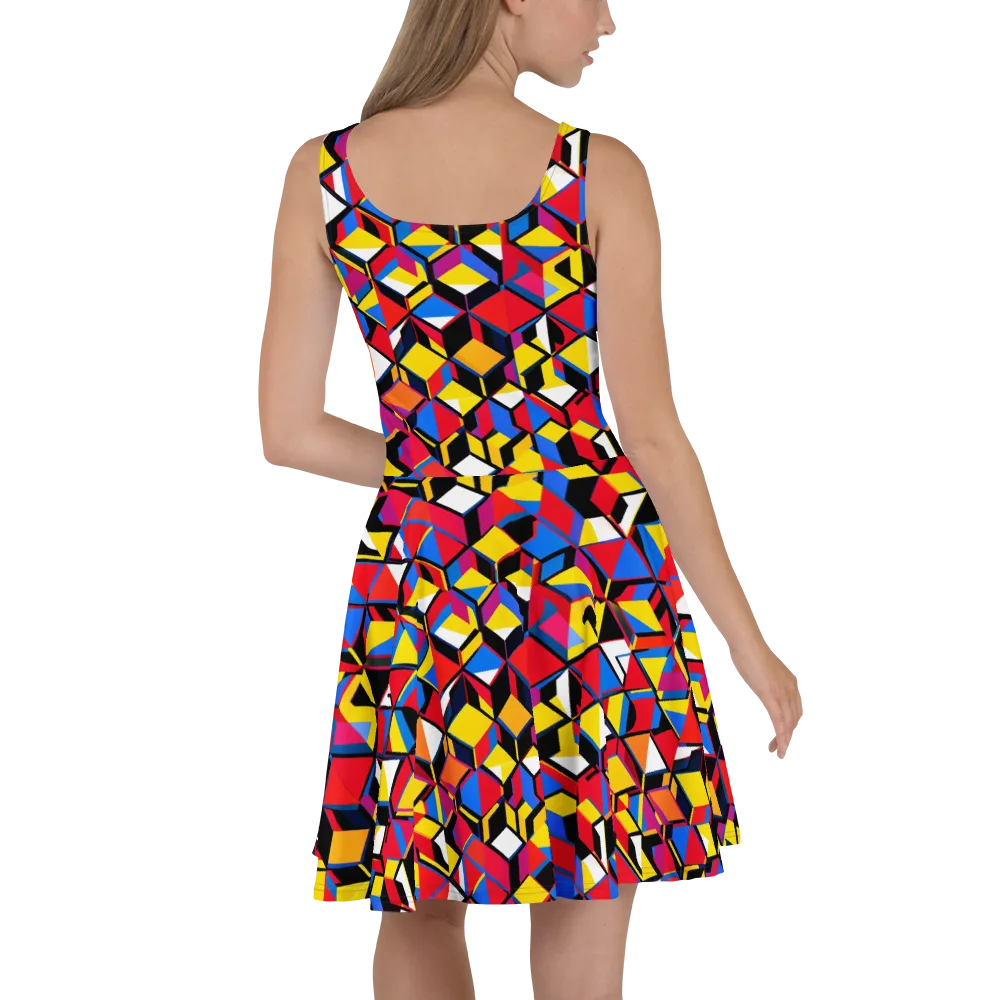 Primary Cubes on Skater Dress — Back
