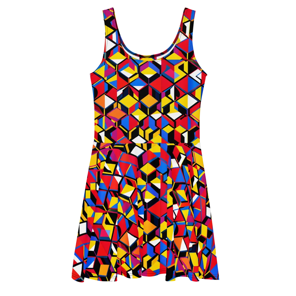 Primary Cubes on Skater Dress — Front