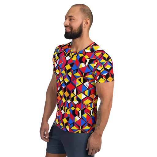 Primary Cubes on a Men's Athletic T-Shirt