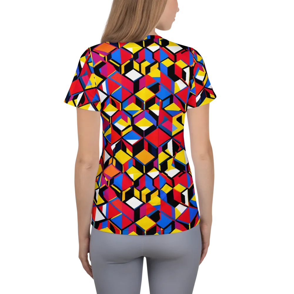 Primary Cubes on Women's Athletic T-Shirt — Back