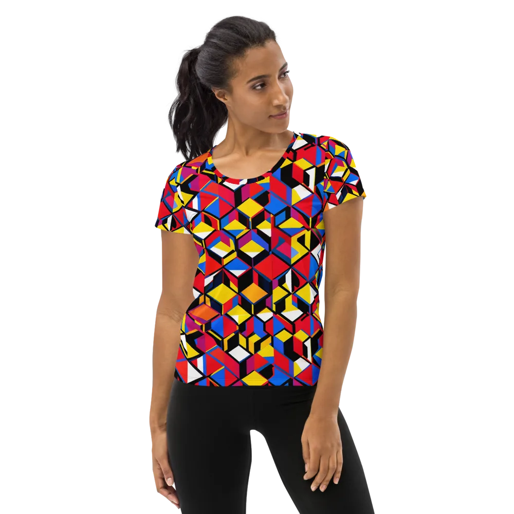 Primary Cubes on Women's Athletic T-Shirt — Front