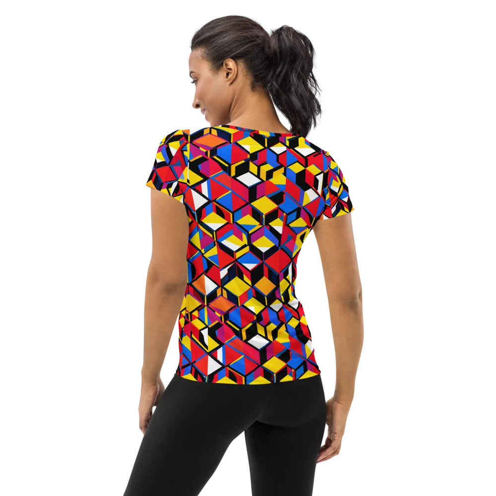 Primary Cubes on Women's Athletic T-Shirt — Back