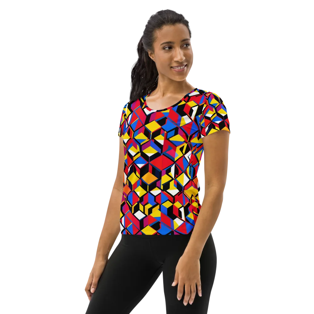 Primary Cubes on Women's Athletic T-Shirt — Left