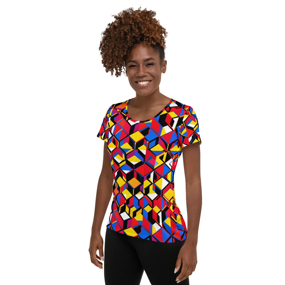 Primary Cubes on Women's Athletic T-Shirt — Left