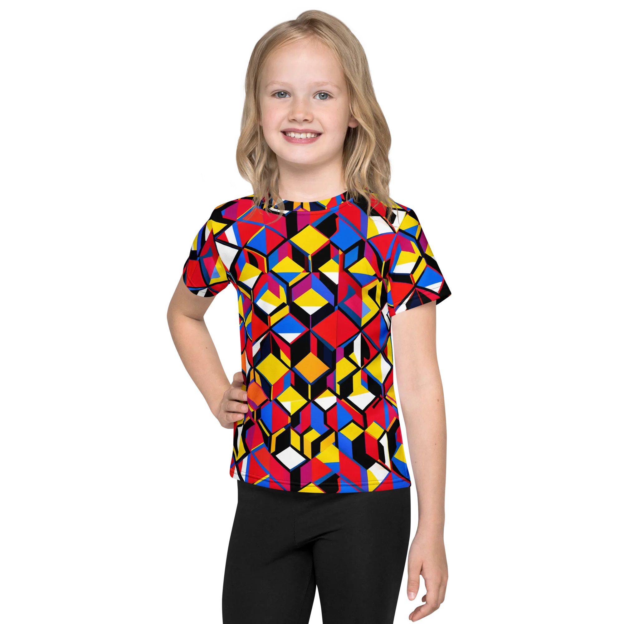 Primary Cubes on Kids Crew Neck T-Shirt — Front
