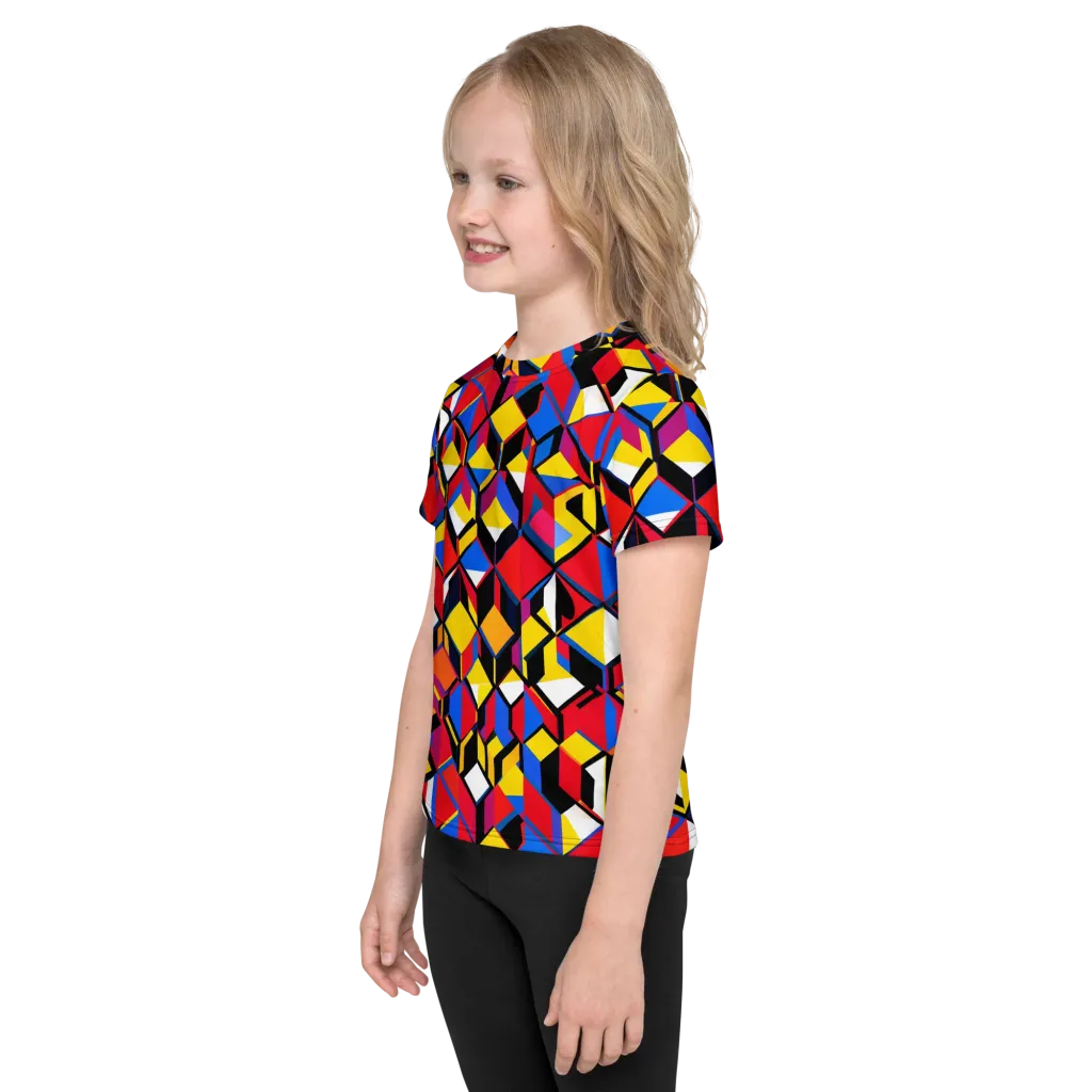 Primary Cubes on Kids Crew Neck T-Shirt — Left