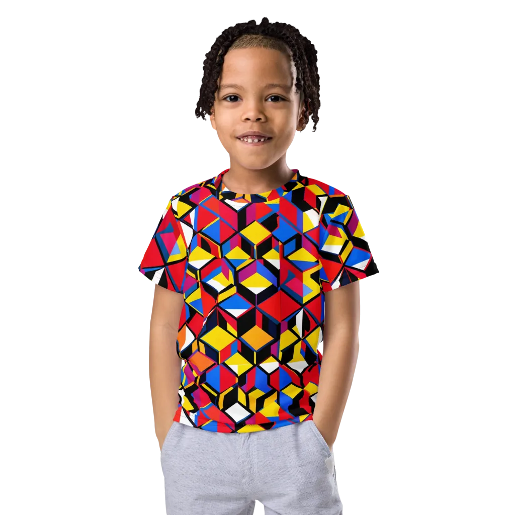 Primary Cubes on Kids Crew Neck T-Shirt — Front