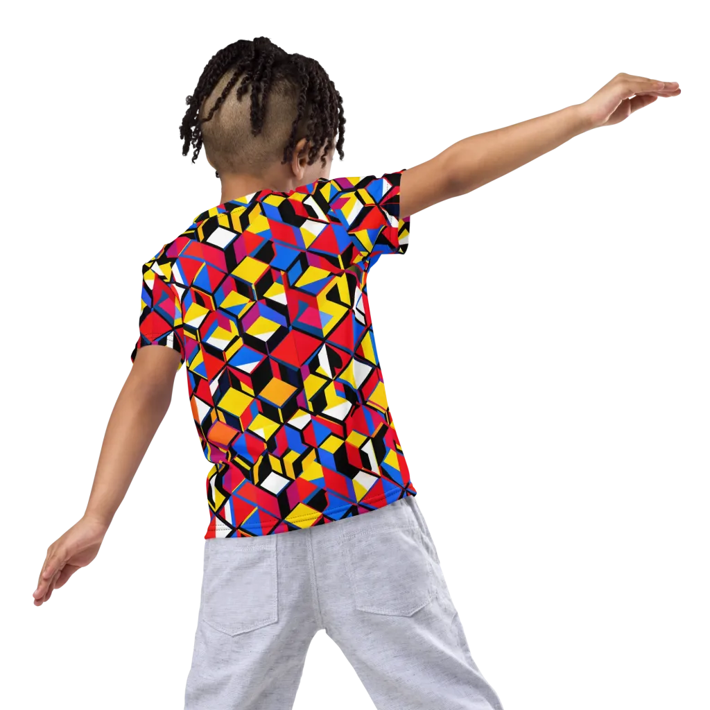 Primary Cubes on Kids Crew Neck T-Shirt — Back