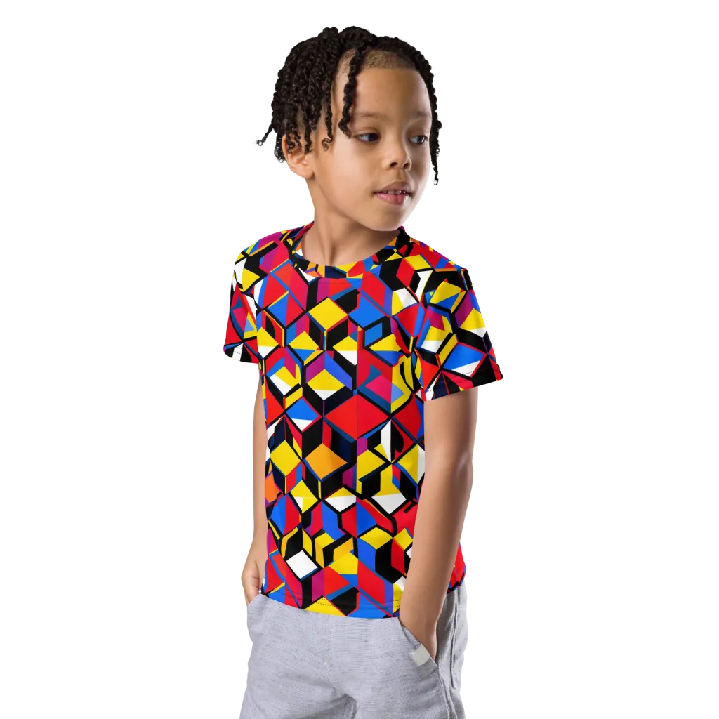 Primary Cubes on Kids Crew Neck T-Shirt — Left Front