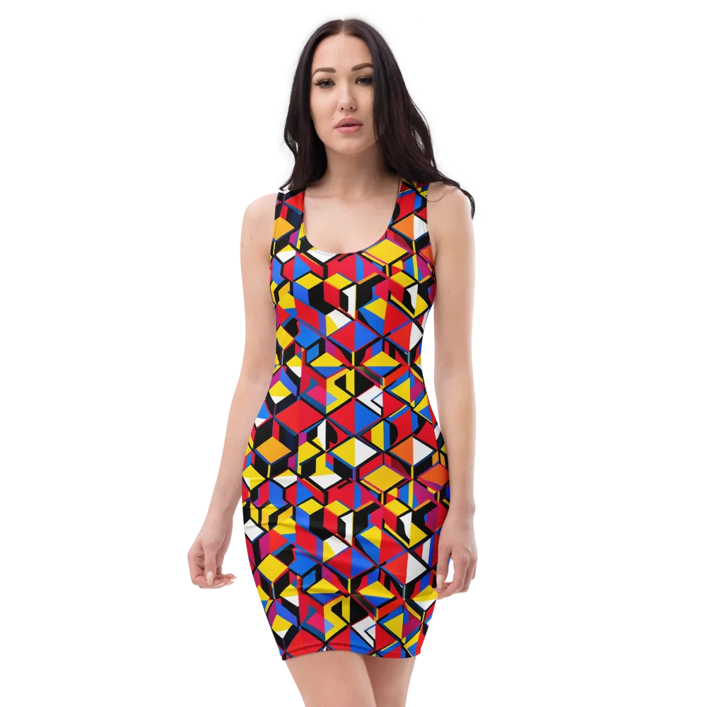 Primary Cubes on Bodycon Dress — Front