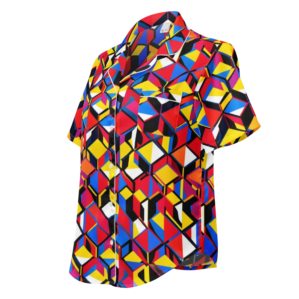 Primary Cubes on Women's Short Sleeve Pajama Top — Left Front