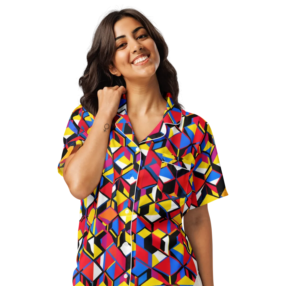 Primary Cubes on Women's Short Sleeve Pajama Top — Front