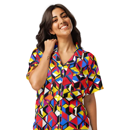 Primary Cubes on a Women's Short Sleeve Pajama Top