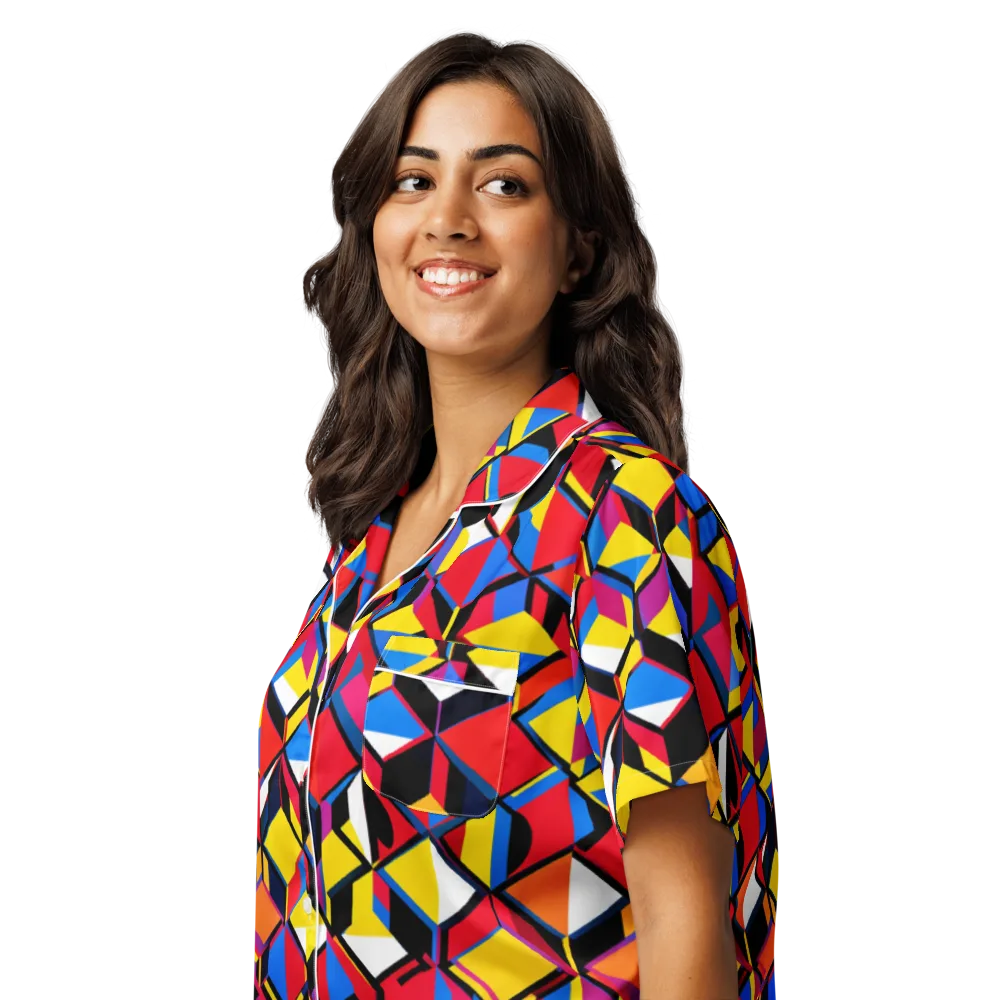 Primary Cubes on Women's Short Sleeve Pajama Top — Left Front