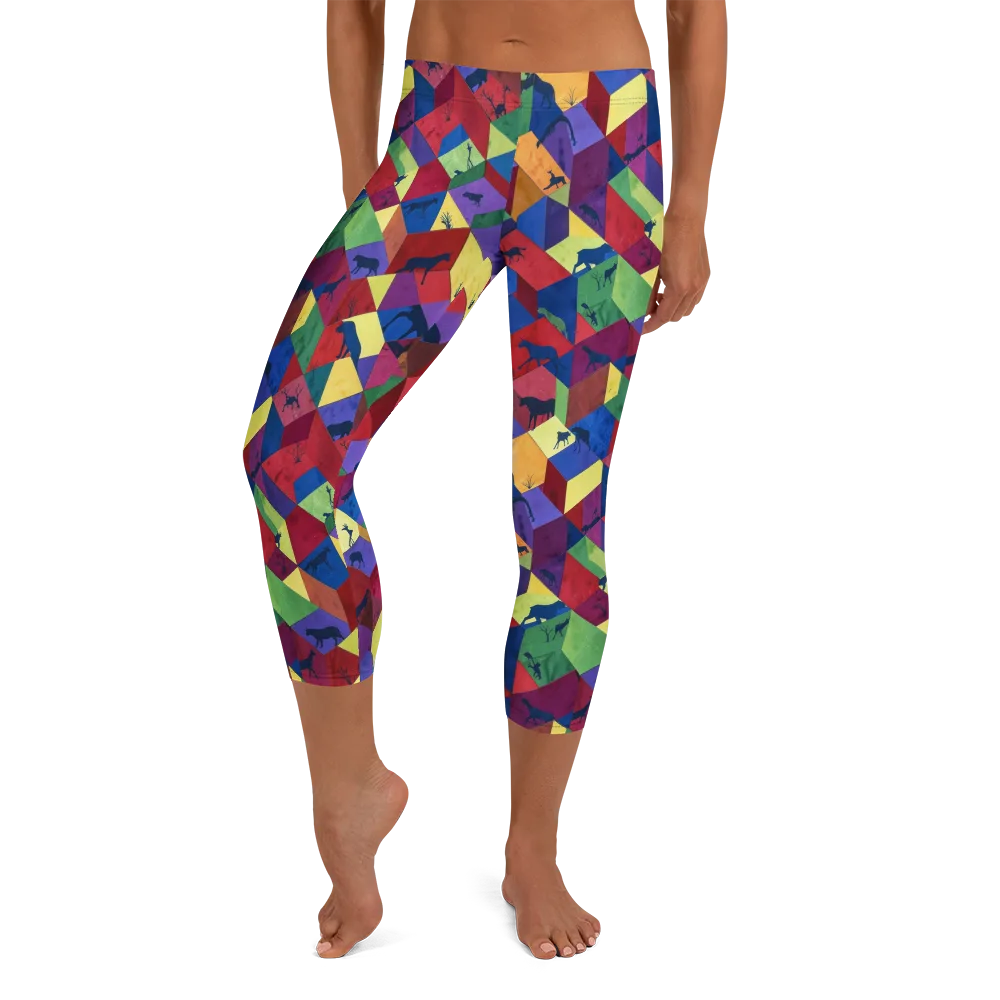 Prismatic Safari on Capri Leggings — Front