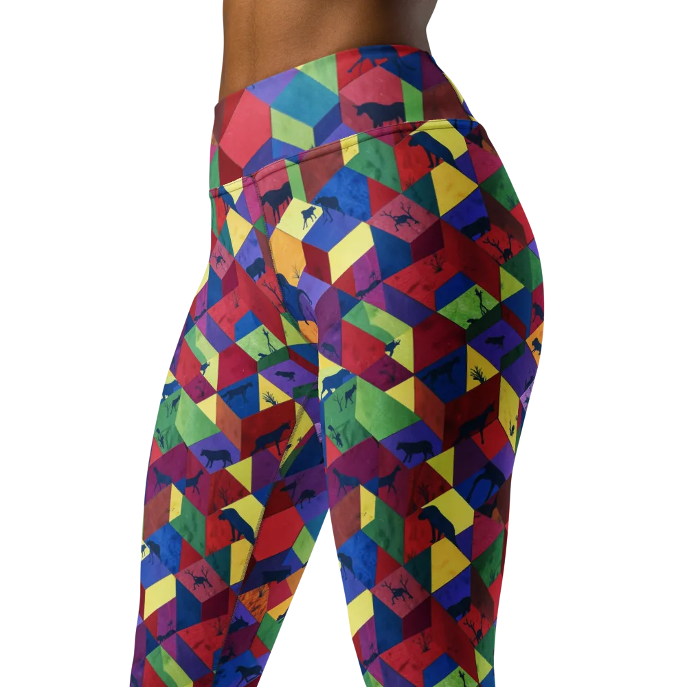 Prismatic Safari on Yoga Leggings — Left Front