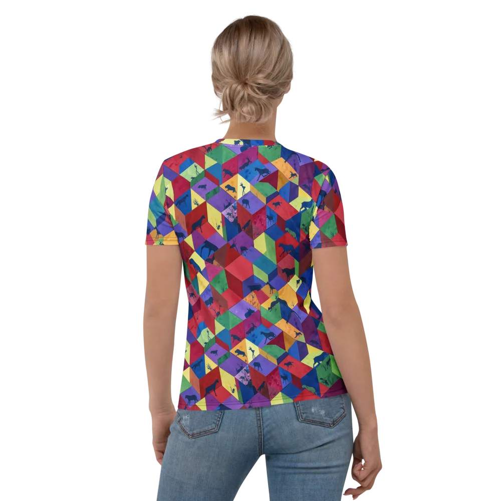 Prismatic Safari on Women's Crew Neck T-Shirt — Back