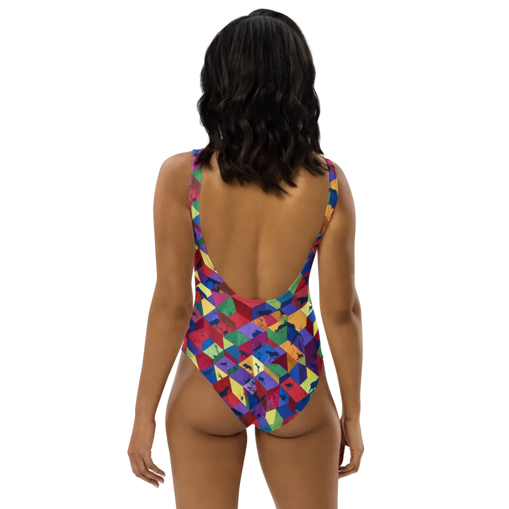 Prismatic Safari on One-Piece Swimsuit — Back