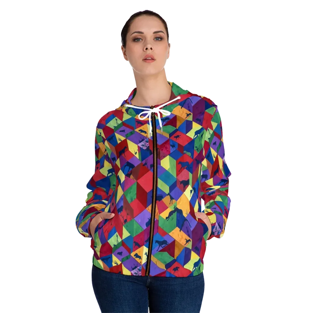Prismatic Safari on Women's Full-Zip Hoodie — Front On Person