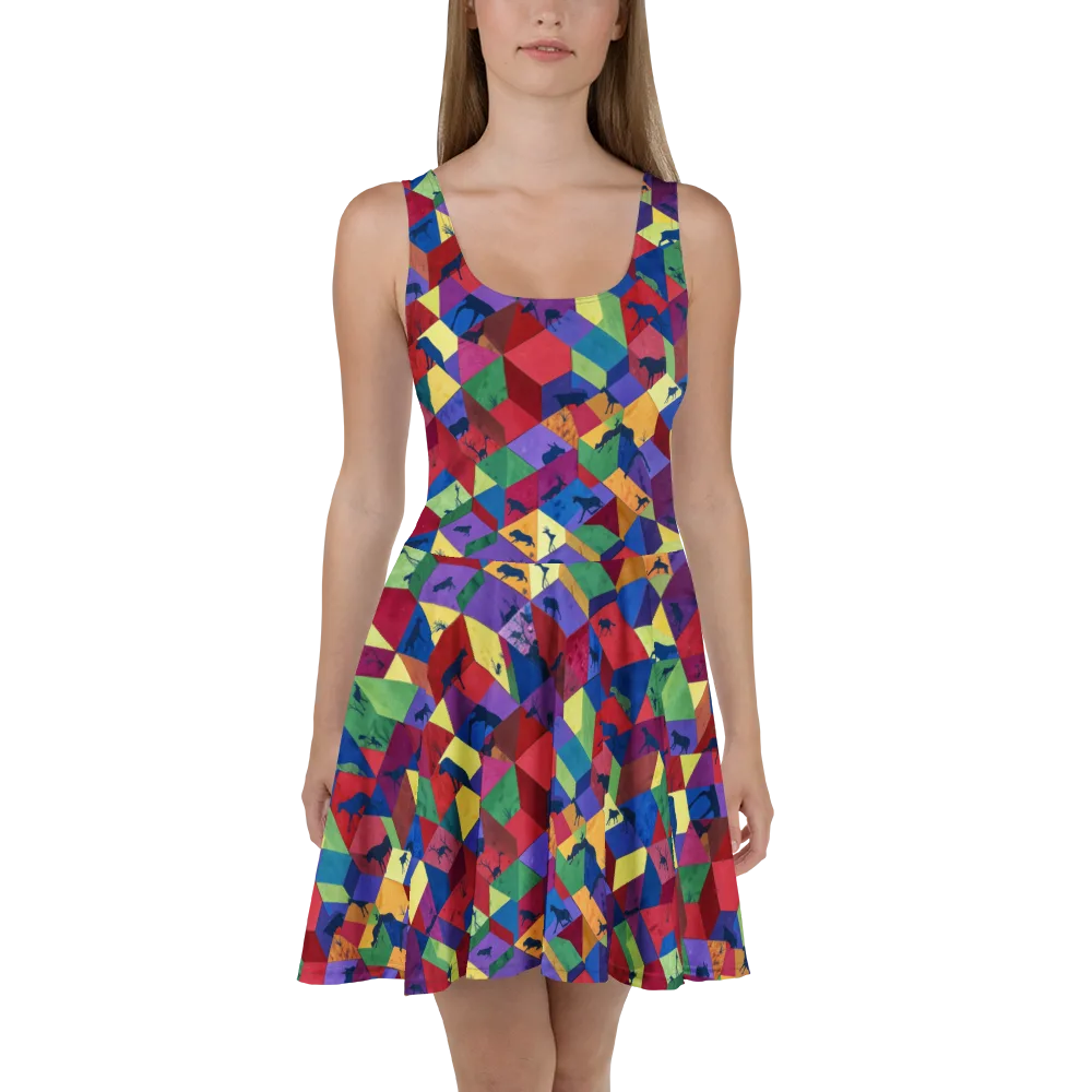 Prismatic Safari on Skater Dress — Front