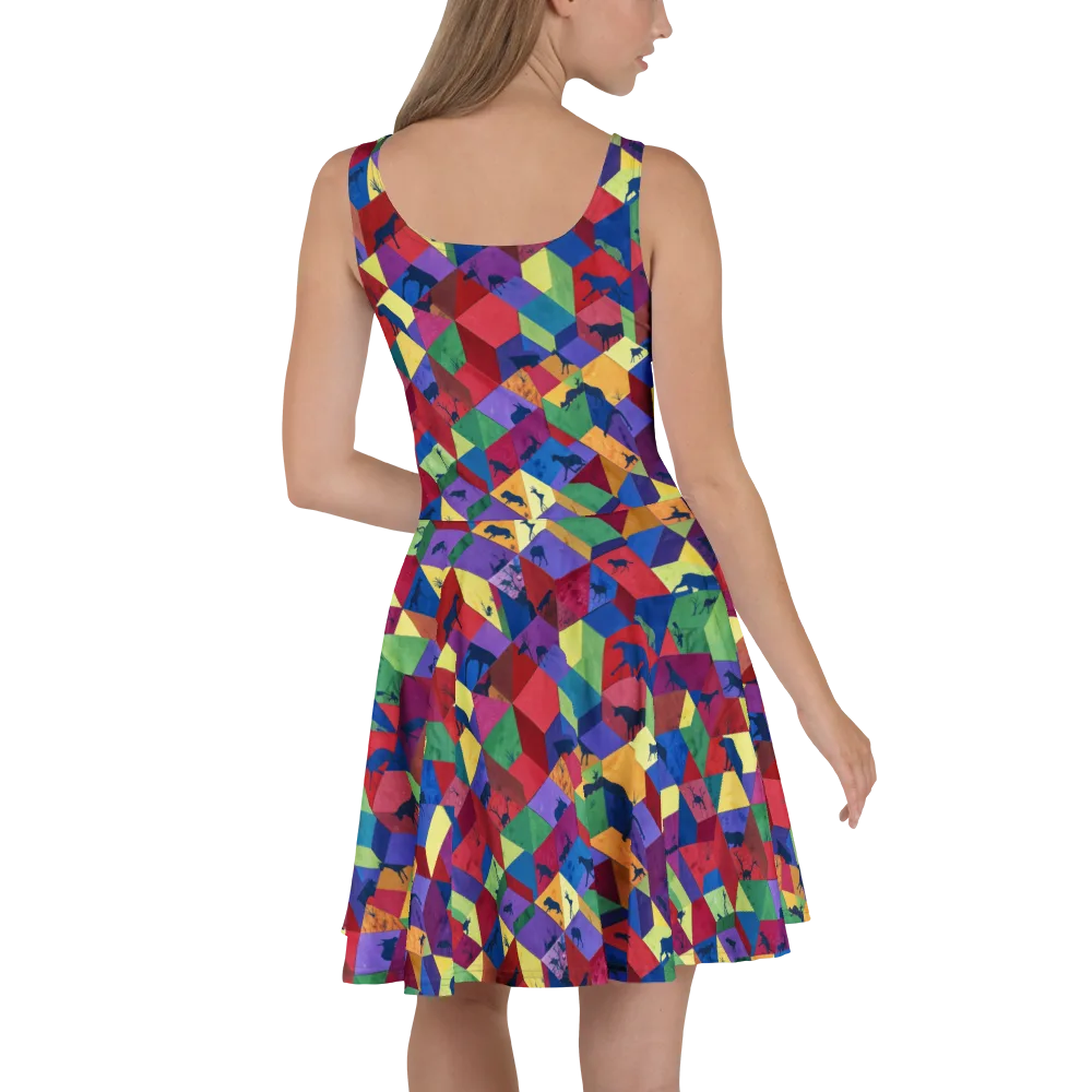 Prismatic Safari on Skater Dress — Back
