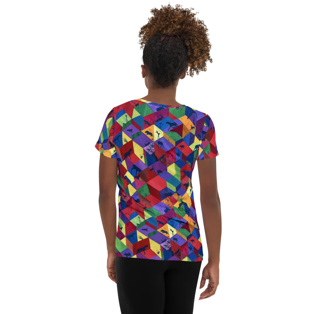 Prismatic Safari on Women's Athletic T-Shirt — Back