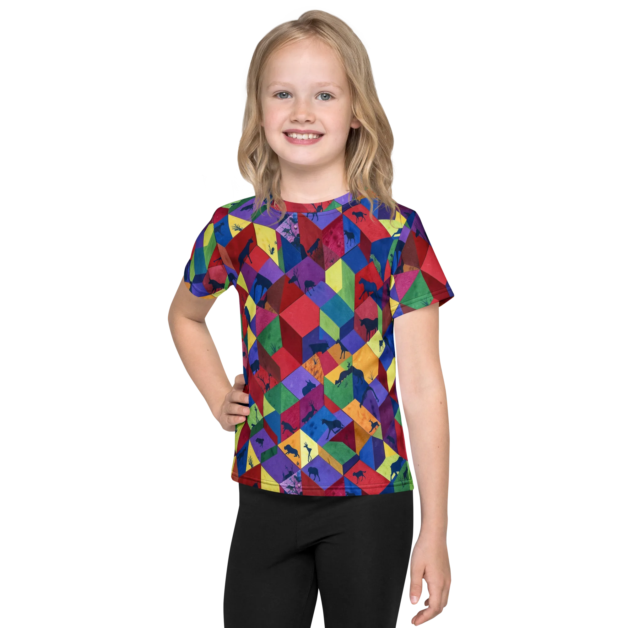 Prismatic Safari on Kids Crew Neck T-Shirt — Front