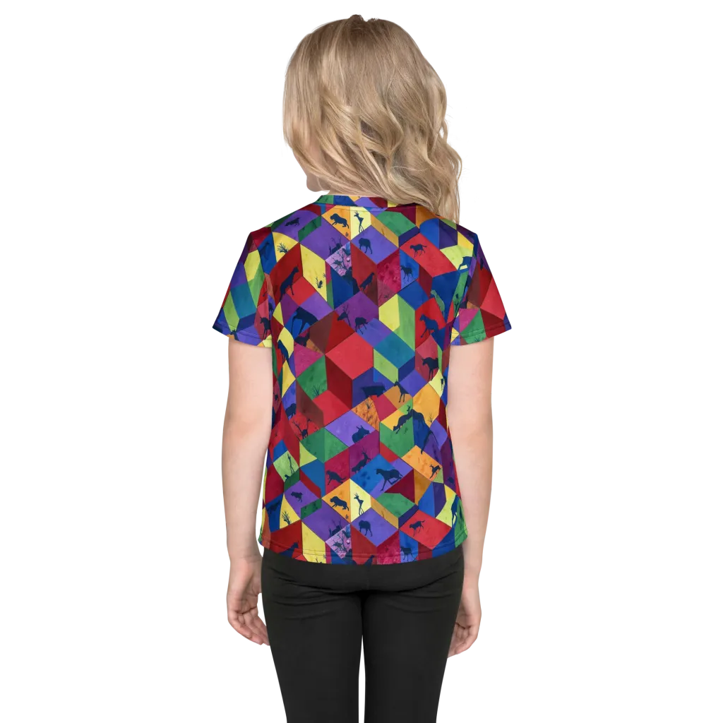 Prismatic Safari on Kids Crew Neck T-Shirt — Back