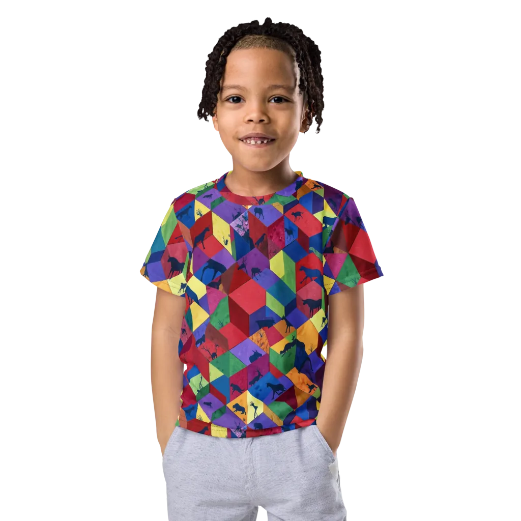 Prismatic Safari on Kids Crew Neck T-Shirt — Front