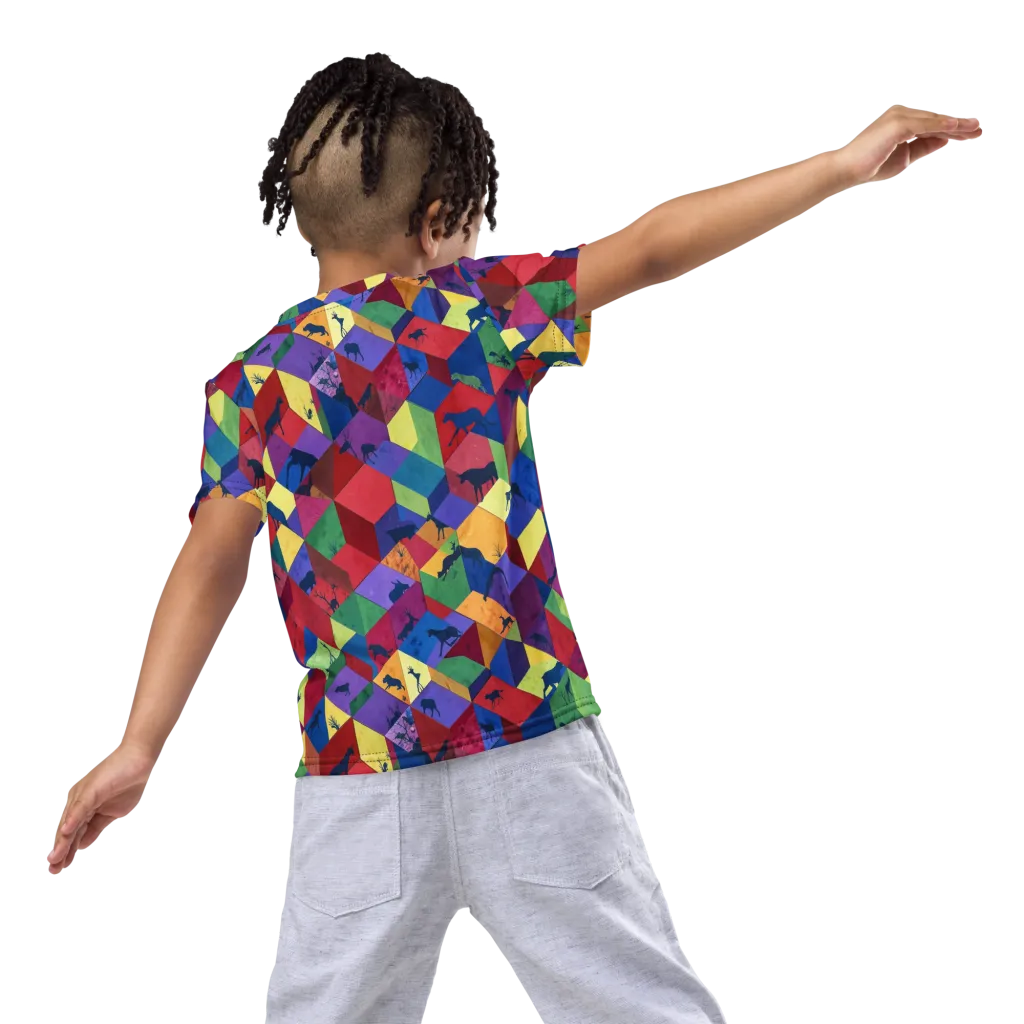 Prismatic Safari on Kids Crew Neck T-Shirt — Back