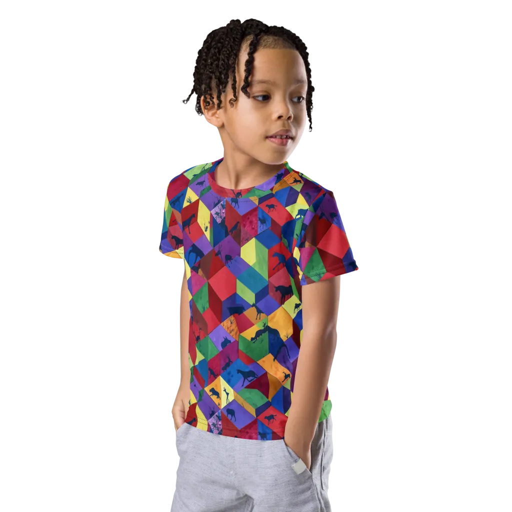 Prismatic Safari on Kids Crew Neck T-Shirt — Left Front