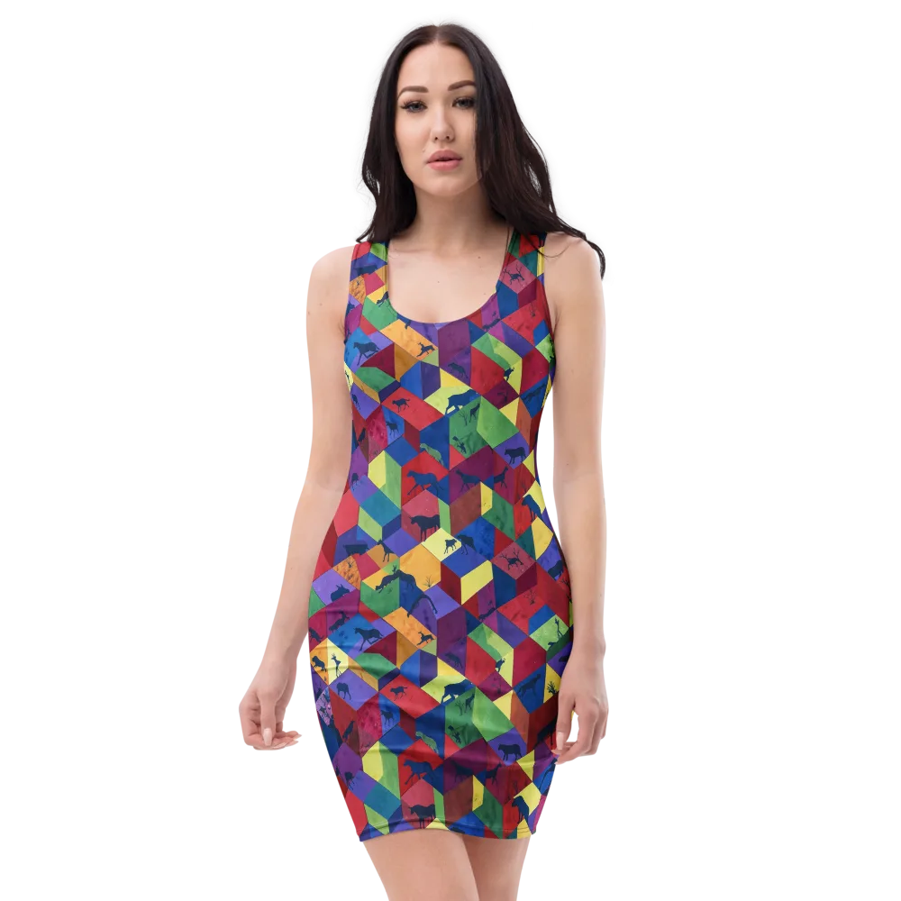 Prismatic Safari on Bodycon Dress — Front