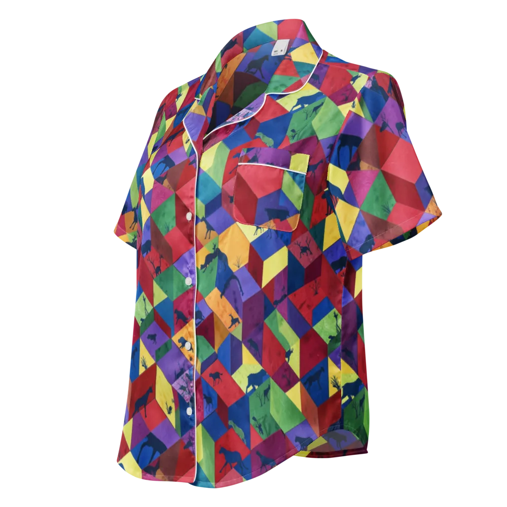 Prismatic Safari on Women's Short Sleeve Pajama Top — Left Front