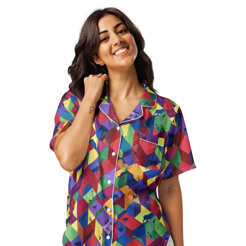 Prismatic Safari on Women's Short Sleeve Pajama Top — Front