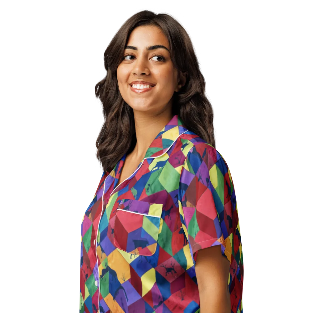 Prismatic Safari on Women's Short Sleeve Pajama Top — Left Front